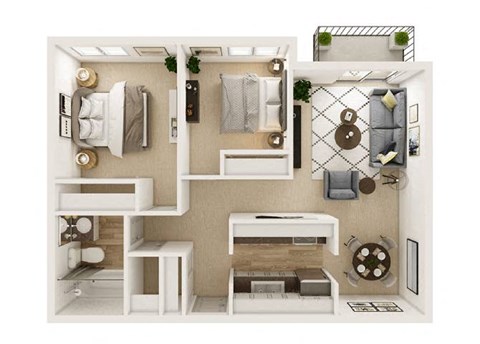Floor plan for 2 beds, 1 bath, 842 sqft